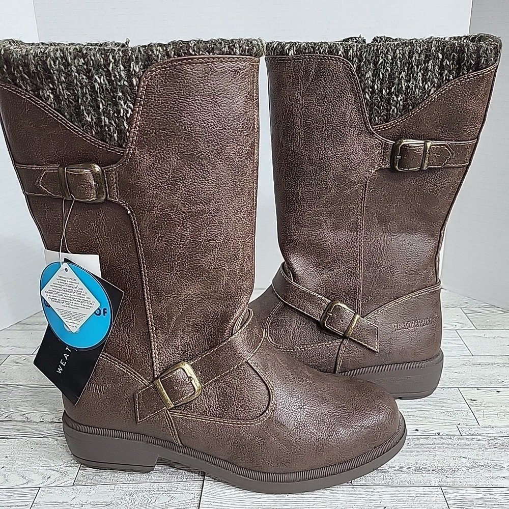 Weatherproof ThermoLite Womens 8 Winter Boots Waterproof Zipper Side‎ Brown Wool